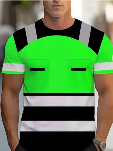 Men's casual T-shirt - Color block striped pattern design, breathable short-sleeved round neck, machine washable, sporty and comfortable style, Streetwear