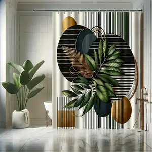 Simple Plant Pattern Shower Curtain, Perfect for Bathroom Decor, Bathroom Decoration Accessories, Easy to Clean, Multiple Sizes Available, Includes Shower Curtain Hooks
