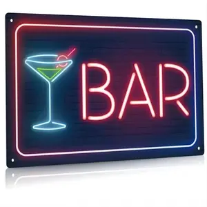 Vintage Bar Metal Tin Sign, 1 Count Creative Neon Sign, Wall Art Decor for Home Bar Pub Club Garage, Wall Decor for Home  Bedroom