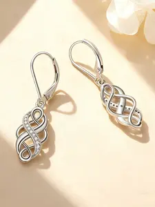 Women's Elegant Celtic Knot Dangle Earrings, 925 Silver Color Plated, Cubic Zirconia, Hypoallergenic, Allergy-Free, Daily Wear Jewelry Gift