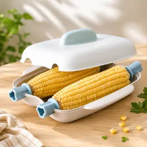 Microwave Corn Cooker & Vegetable Steamer with Lid, BPA-Free Corn on the Cob Cooker for Fast Cooking, Portable Microwave Steamer for Corn, Hot Dogs & Veggies, Easy-Clean