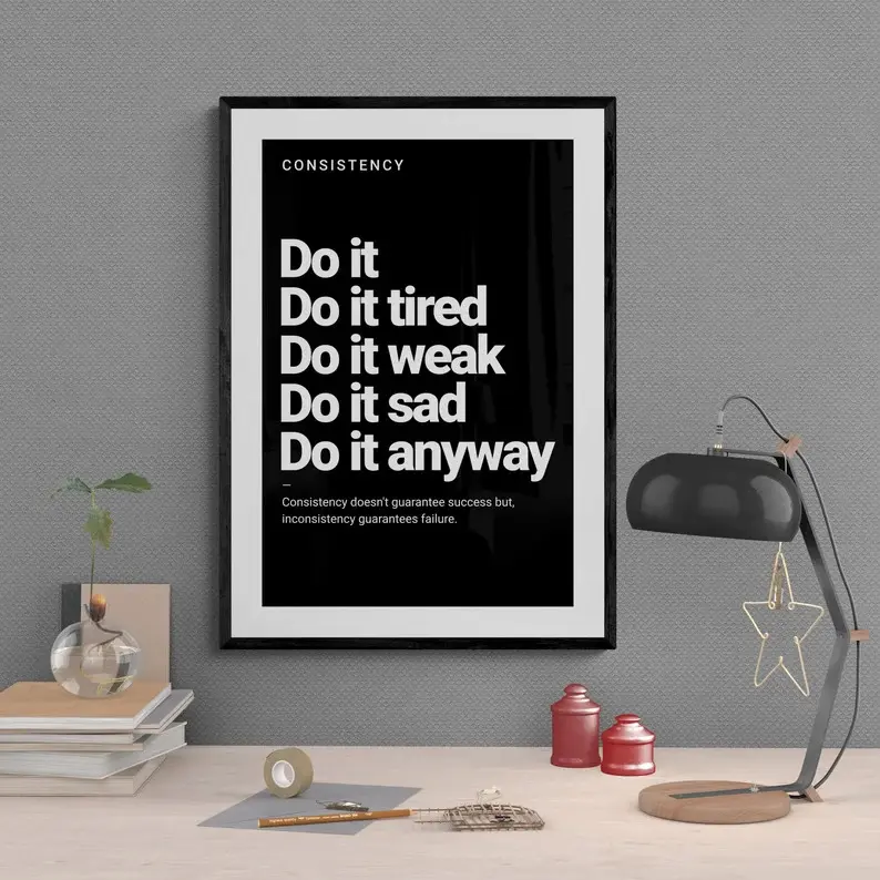 Consistency Motivational Art Print Poster - Do It Anyway, Waterproof HD Wall Art Print, Home Office Gym Decorative Wall Decoration