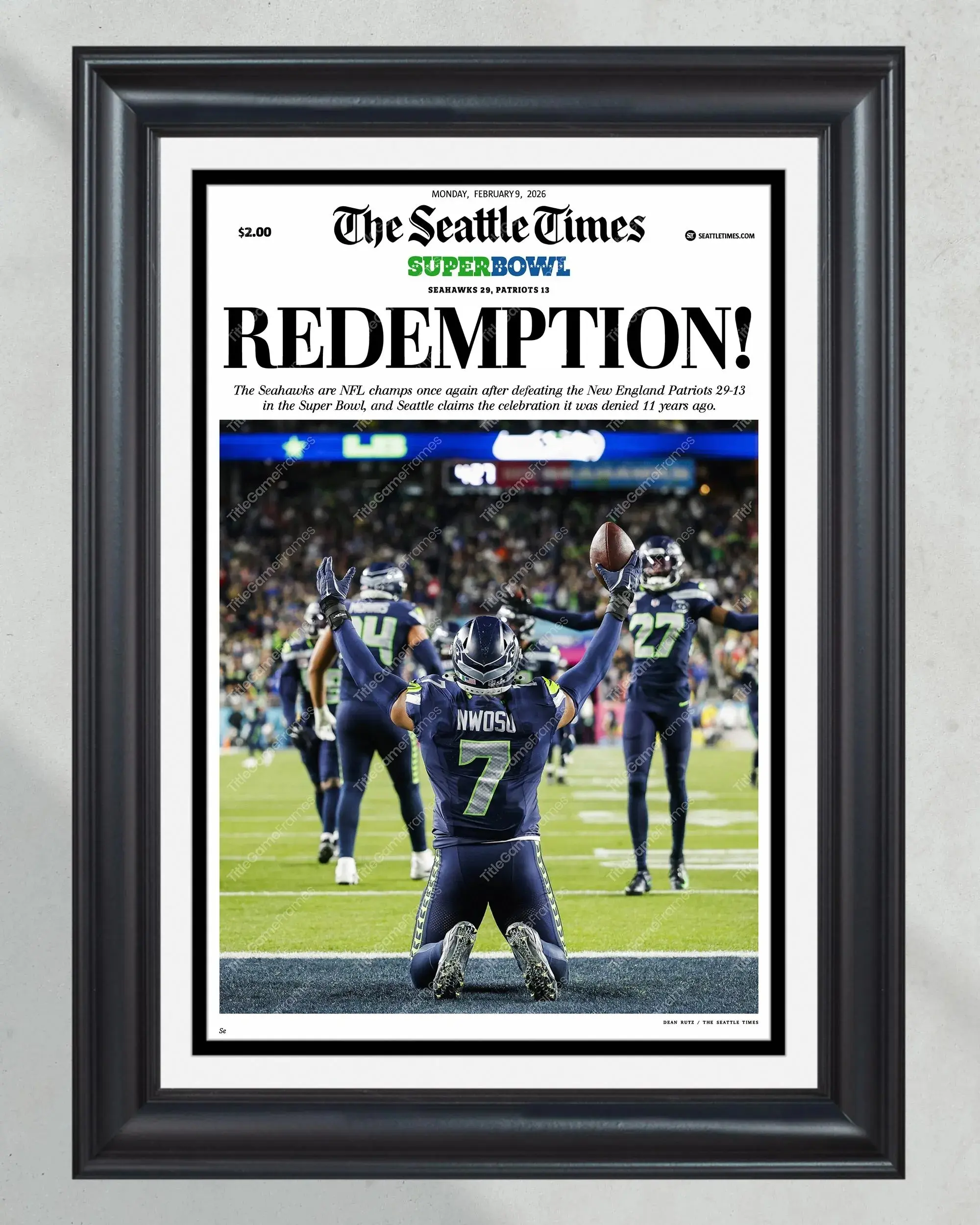 [SALE UP TO 45%] 2026 Seattle Seahawks _redemption_ Super Bowl LX Champions Beat Patriots Poster_  (Frame not included)