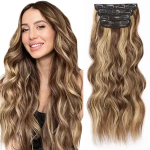 [Cloud like hair TikTokShopBlackFriday]20 Inches Invisible Clip- in Synthetic Hair Extensions Thick Natural Hairpieces Double Weft 4/3/2 Secure Clips Long Wavy Secret Hairpiece for Women