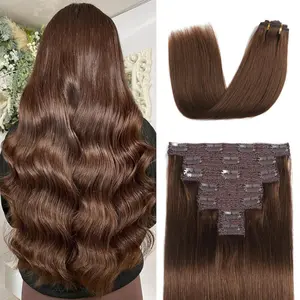 Clip in Hair Extensions Real Human Hair, Chocolate Brown – 12 Inch 7pcs 70g/Pack, Soft Remy Human Hair Clip in Extensions Straight for Women, Suitable for all Hair T