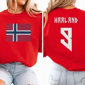 Haaland #9 Norway Flag Inspired Jersey Style Graphic Tee, 2-Sided Star Player Fans Tournament, Soccer World USA Supporters Unisex T-Shirt