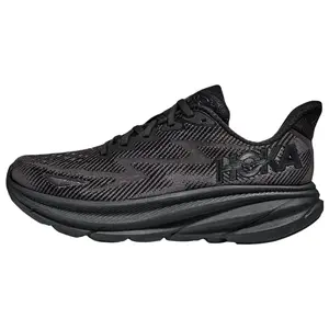 HOKA ONE ONE Clifton 9 Wide Men's Low-Top Marathon Training Running Shoes with Lace-Up Closure and Fabric Upper in Black