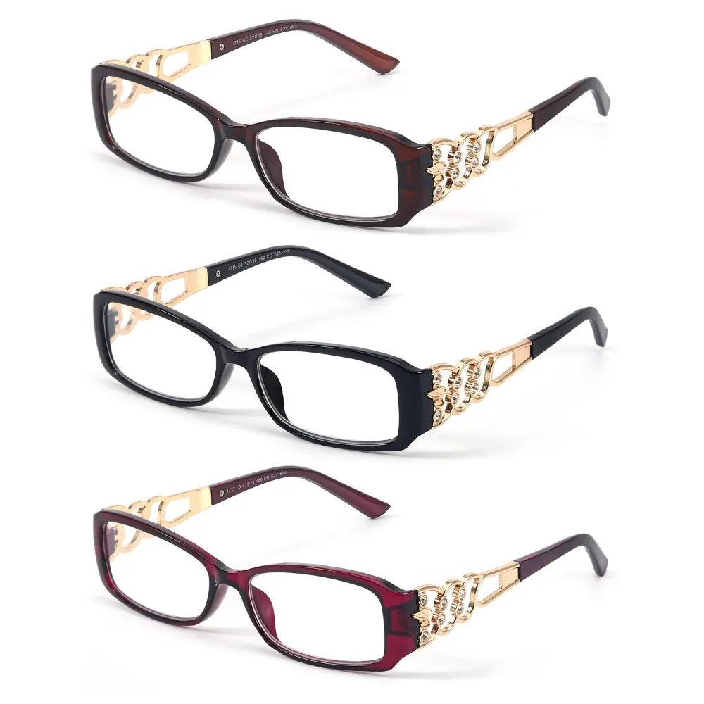 3-Packs Trend Reading Glasses With Classic Chain And Rhinestone Accents Design, Women Glasses Comfortable Trendy Multi-Pack Glasses Trending Eyeglasses Eyeglass Frames