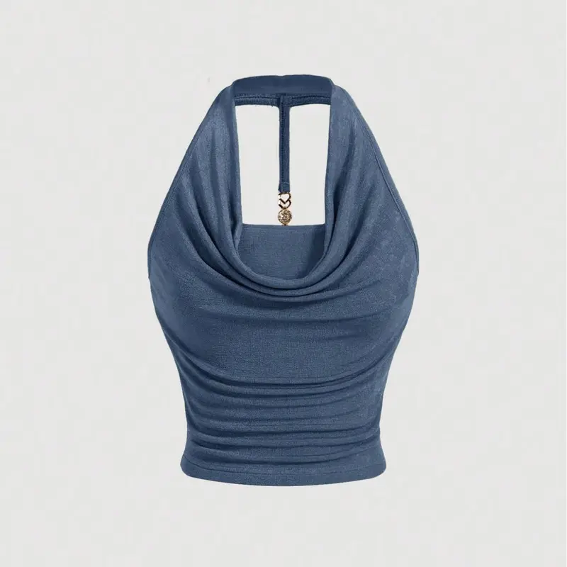 Elegant Halter Neck Ruched Backless Vest, Chic Backless Sleeveless, Elegant Casual, Pure Desire Aesthetic Style, Perfect for Casual Wear, Stylish Women's Top, Comfortable, Fit and Trendy