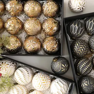 12pc 8cm Vintage Christmas Balls Ornament Set, Retro Scratch-Off Tree Decorations, Festive Holiday Hanging Accessories