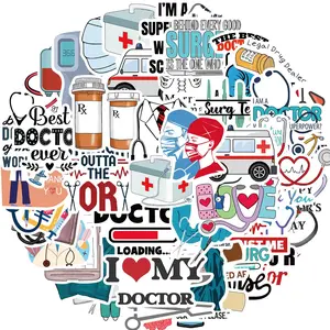 Doctor Themed Sticker, 50pcs/set Medical Equipment Sticker, Aesthetic Decals, Vinyl Waterproof Sticker for Water Bottle, Laptop, Luggage, Scrapbook, Phone, Decorative