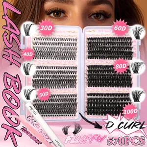 Lash Clusters Book 30D-100D D Curl Fluffy 570PCS Eyelash Extensions Kit for Fairy Lashes & Wispy Manga Lashes Halloween Makeup