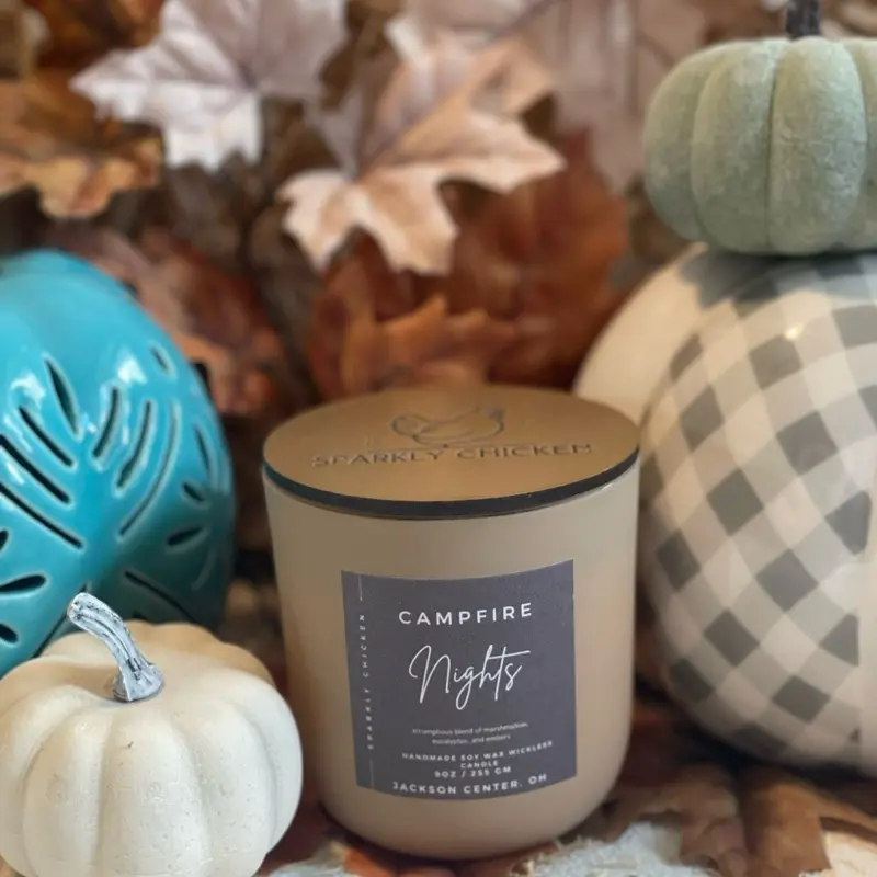 Campfire Nights 9oz Soy Wax Candle - Sweet Marshmallows Eucalyptus & Smokey Embers Scented Handmade Decorative Candle