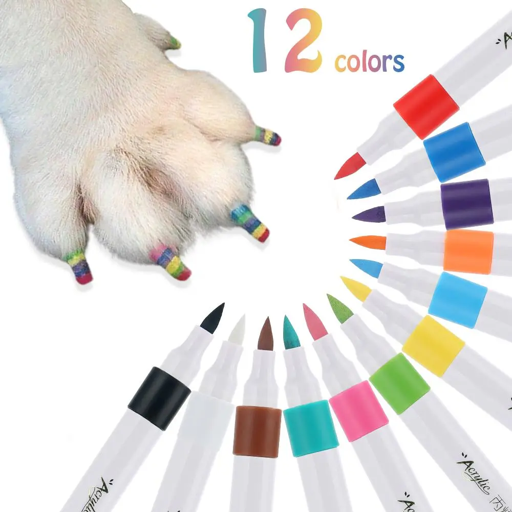Pet Nail Art Pen Set, 12 Colors Quick Drying Nail Polish Pen with Soft Tip, Manicure Set for Pet Nail Design, DIY Pet Nail Art Tool