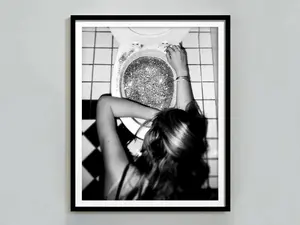 [Sale up to 50%] Black and White After the Disco Party Graphic Art Print, Fade-Resistant High-Res Luster Paper, Whimsical Room Decor, Teen Girl Room Decor, Bathroom Wall Art