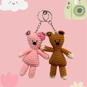 Teddy Bear Handmade Crochet 4in x 2in Soft Yarn Unique Gift for Gifting Desk Decor Phone Charm Bag Decoration