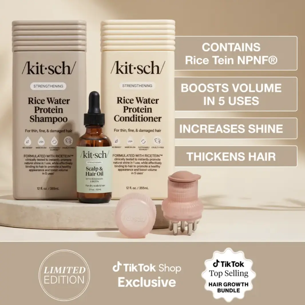 Hair Growth Bundle - Kitsch Rice Water Shampoo, Conditioner, Rosemary Oil for Scalp, Scalp & Hair Oil Applicator: Healthy Scalp & Hair