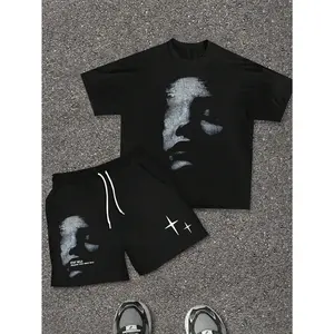 Vacation Summer Outfits Grunge Tee Shirt and Graphic Shorts Set Drippy Clothes