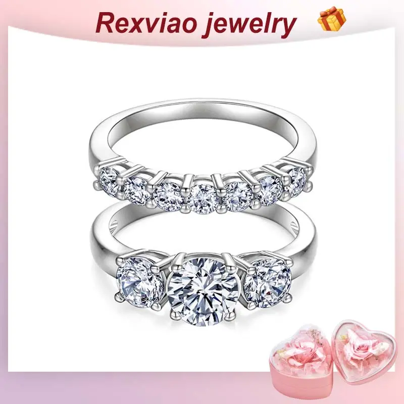 Rexviao Women's 2-Piece Moissanite Wedding Ring Set, Solitaire Engagement Ring with Pavé Band, Comfortable Fit for Proposals, Sizes 5-10, Solitaire Engagement Rings