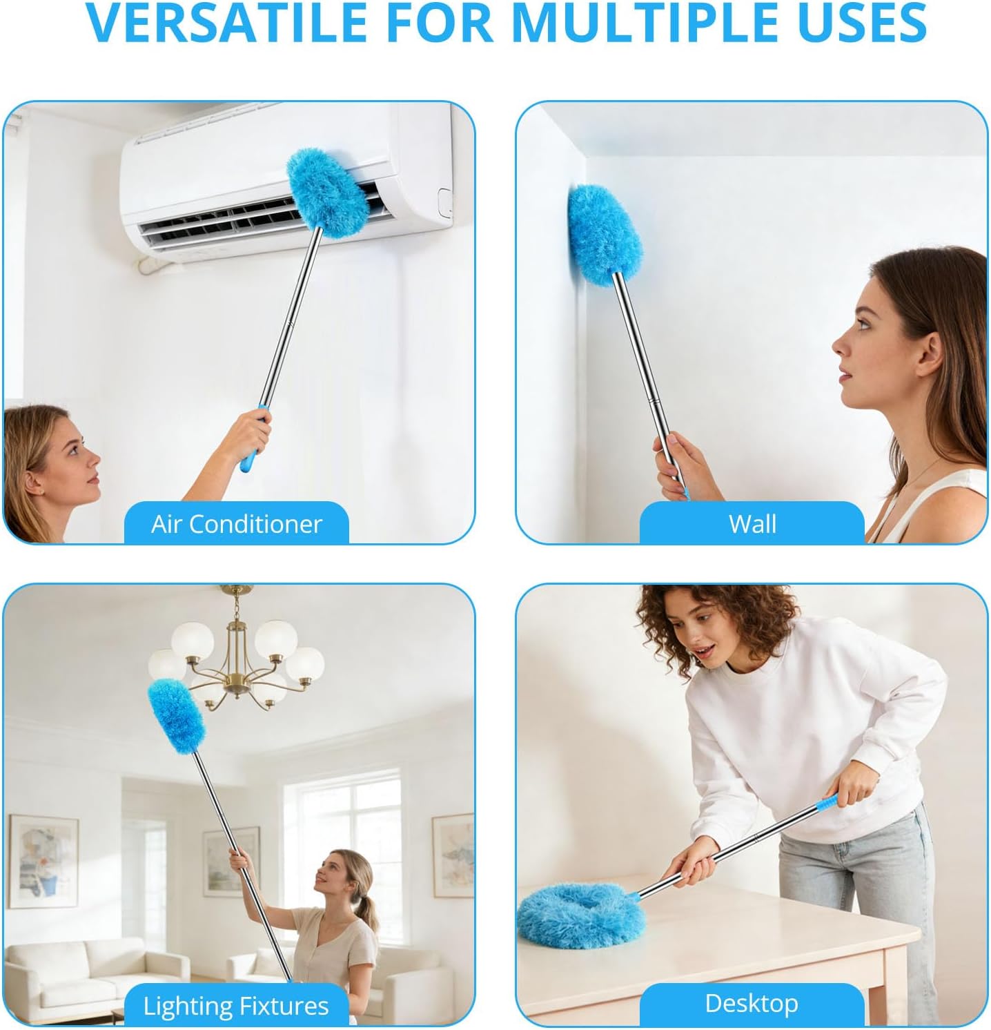 Ceiling Fan Cleaner Duster, Microfiber Ceiling Fan Duster with Extension Pole 13 to 47 Inch Washable Ceiling Fan Blade Dusters for Cleaning