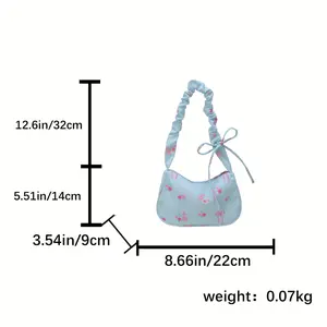 A women's mini shoulder bag - pink floral print - adjustable shoulder strap - zipper closure - lightweight nylon travel crossbody bag, suitable for daily commuting use (white/black), mini handbag, commuter accessory, bow decoration, smooth texture women