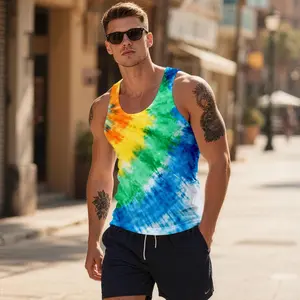 Rainbow Tie Dye Tank Top Men | Vibrant Gradient Sleeveless Shirt | Streetwear Gym Vest