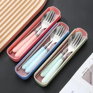 Portable Cutlery Set with Storage Box, Including Fork & Spoon & Knife, Outdoor Tableware Set for Camping & Hiking