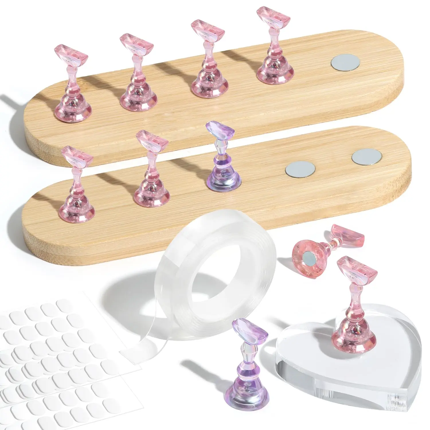 Modelones Nail Stand, Wider Display Base for Press Ons Nail Tips Holders | Heart Display Base Standard Pinky Nail Stands for False Nail Tips Practice Painting 100PCS Adhesive Double-sided Tape