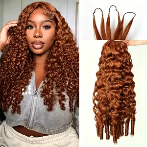 Gabrielle Hair Store 33# Reddish Brown Burmese Curly Crochet Human Hair Knotless Pre-Separated Feather Crochet Braids Invisible Miracle Knots Reusable Human Crochet Hair Extensions For Black Women