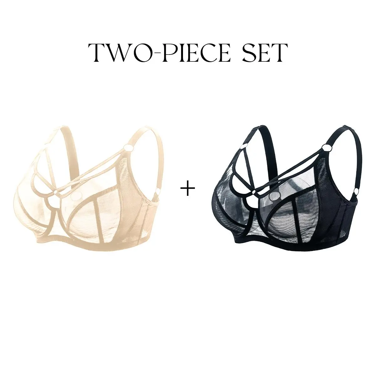 SkandyBra 2-piece Sexy Mesh Hot Bra for Women C-L Cup Large Size Thin Bras Unlined Minimizer Breathable Bra M008