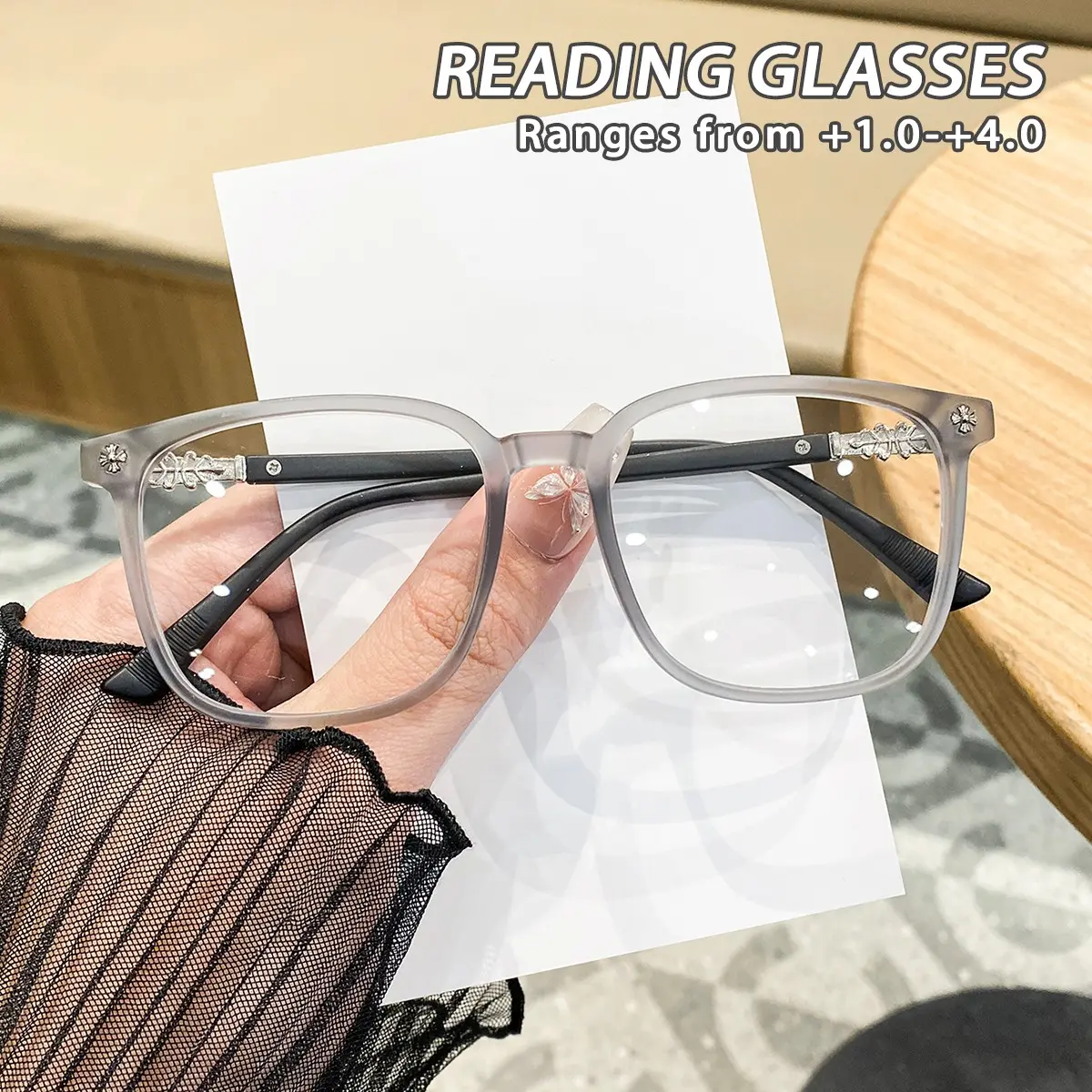 Women's Plastic Square Rivet Studs, Unique Trendy High-End Elegant Artistic American Style, Fashionable Old Reading Glasses, Reading Eyewear