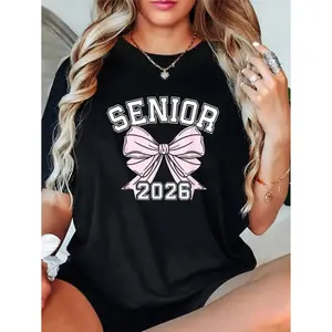 100% cotton unisex class of 2026 senior coquette bow aesthetic t-shirt – vintage graphic tee, relaxed fit, gift idea for women