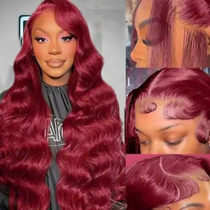Lemoda Hair 99j Burgundy Lace Front Wigs Human Hair Red Burgundy Wig Straight WigHuman Hair 200% Density 13x6 Body Wave Lace Front Wigs Human Hair Pre Plucked Lace Front Wigs Human Hair Wigs for Women
