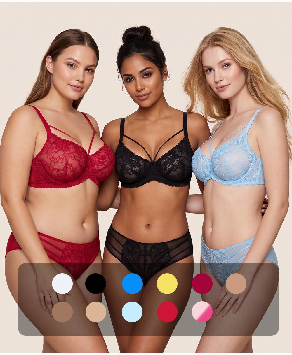 HSIA Pretty In Petals Sexy Unlined Lace Underwire Bra with Adjustable Straps for Women Plus Size Mesh Wings Non Padded Bra Full Coverage Minimizer Bra Lifting Support Daily Large Bust Bras Lightweight Comfort Brassiere Lingerie