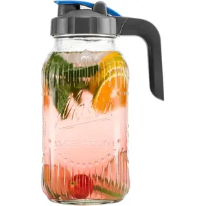 1 Pack 64 oz Mason Jar Glass Pitchers with Airtihgt Flip Cap Pour Spout Lids - 2 Quart Half Gallon Glass Pitchers for Breast Milk, Sun Tea, Iced Tea, Cold Brew Coffee, Leak Proof