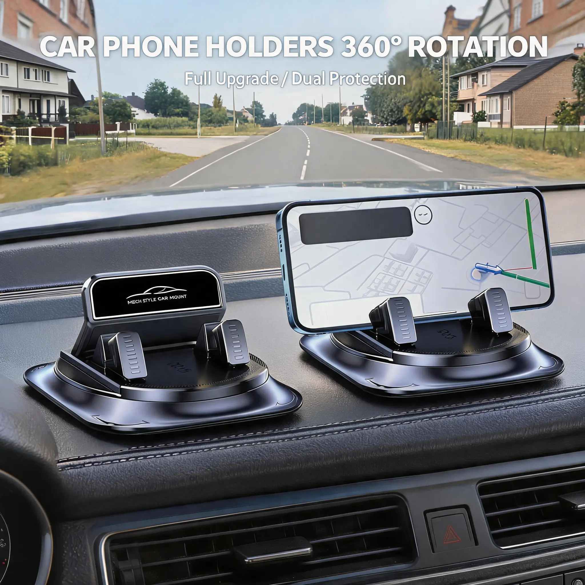 Car Phone Holders 360 Degree Rotation for Car Navigation In-Car Dashboard , Horizontaland Vertica Screen Adjustment Angle, Car Phone Holder for Suctioncup Fixed Non-Slip Suitable for Tablet, iPhone and Android Brackets