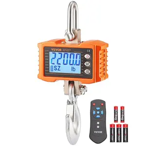 VEVOR Digital Crane Scale, 2200 lbs/1000 kg, Industrial Heavy Duty Hanging Scale with Remote Control, Cast Aluminum Case LCD Screen, High Precision for Construction, Factory, Farm, Hunting (Orange)