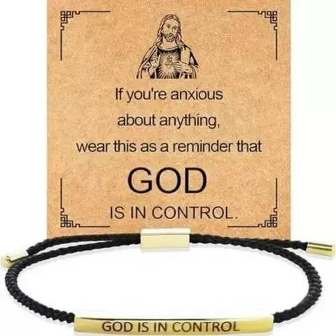 Inspiring Motivational Engraving Bracelets & Bangles - Etched Letter Cord Jewelry, Hypoallergenic Unisex Faith Accessory, "God Is in Control" Daily Affirmation, Durable Cords, Adjustable Baptism/Anniversary/Birthday Gift for 2026 Valentine's Day