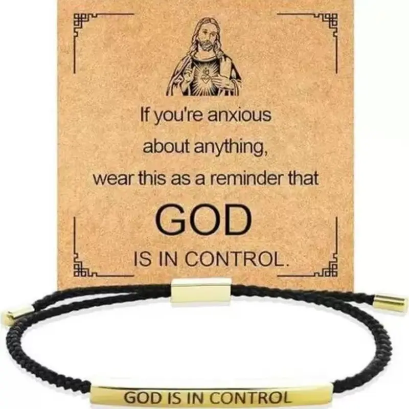 Inspiring Motivational Engraving Bracelets & Bangles - Etched Letter Cord Jewelry, Hypoallergenic Unisex Faith Accessory, "God Is in Control" Daily Affirmation, Durable Cords, Adjustable Baptism/Anniversary/Birthday Gift for 2026 Valentine's Day