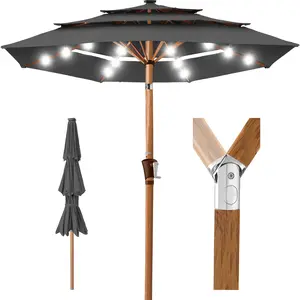Best Choice Products Woodgrain Pattern 10ft 3-Tier Solar Patio Umbrella w/ 24 LED Lights, Tilt Best Choice Products Woodgrain Pattern 10ft 3-Tier Solar Patio Umbrella w/ 24 LED Lights, Tilt