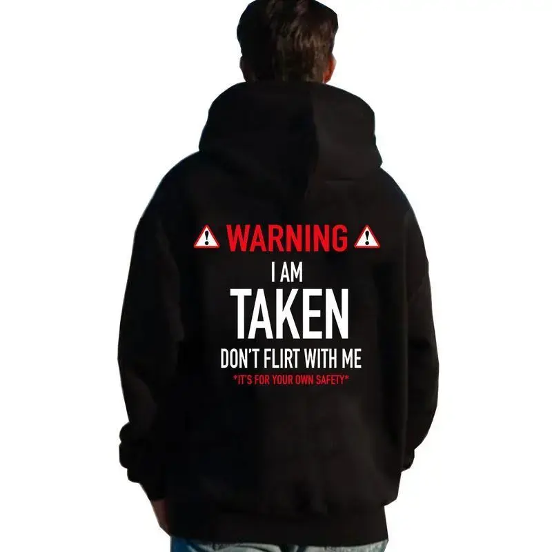 Unisex Relaxed Classic Soft Cotton Graphic Hoodie Sweatshirt - Customized Funny Sarcastic "Taken Don’t Flirt" Vivid Print Garment, Flat Pullover with Fitted Sleeves for Sports & Outdoor Tops