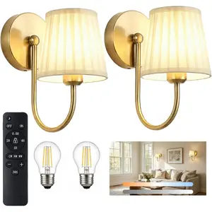Rechargeable Traditional  Brass   Wall Sconces Set of 2, 8000mAh Cordless Wall Lights with 3-Color Dimmable, Timer Function, Included Bulb & Remote, for Bedroom Living Room Hallway