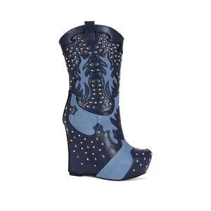 CALLIA-DENIM WEDGE BOOTIE