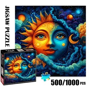 1pc 1000 piece adult Jigsaw Puzzle 58x58cm Sun - Moon Face with Celestial and Cloudy Elements 500 pieces of paper puzzle, suitable for adults and families, large-scale DIY puzzle interactive toy games,