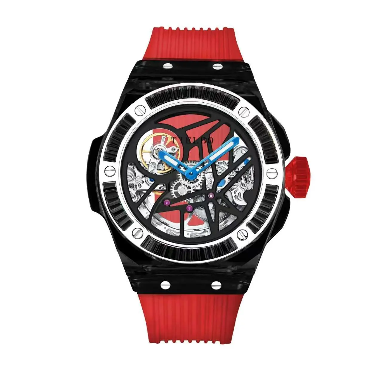 T712 Prism Rainbow Watch, Unisex Statement Timepiece with Transparent Crystal Case and Rubber Strap, 3ATM Waterproof with Automatic Movement, Clasp, Mechanical, Futuristic, Street