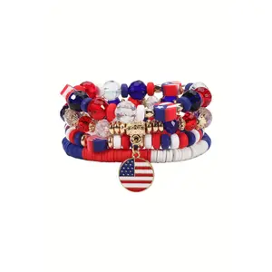 Fiery Red Flag Day Beaded Multilayered Bracelet
