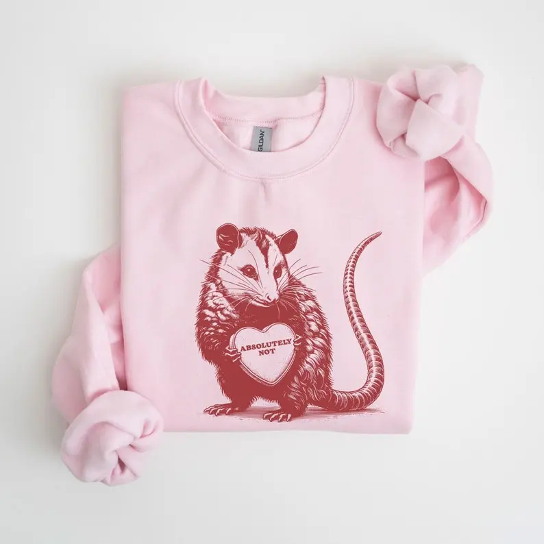 Possum Valentines Sweatshirt Funny Valentine Sweater Absolutely Not Opossum Meme Sweater Vintage Animal Heart Crewneck Possum Lover Gift