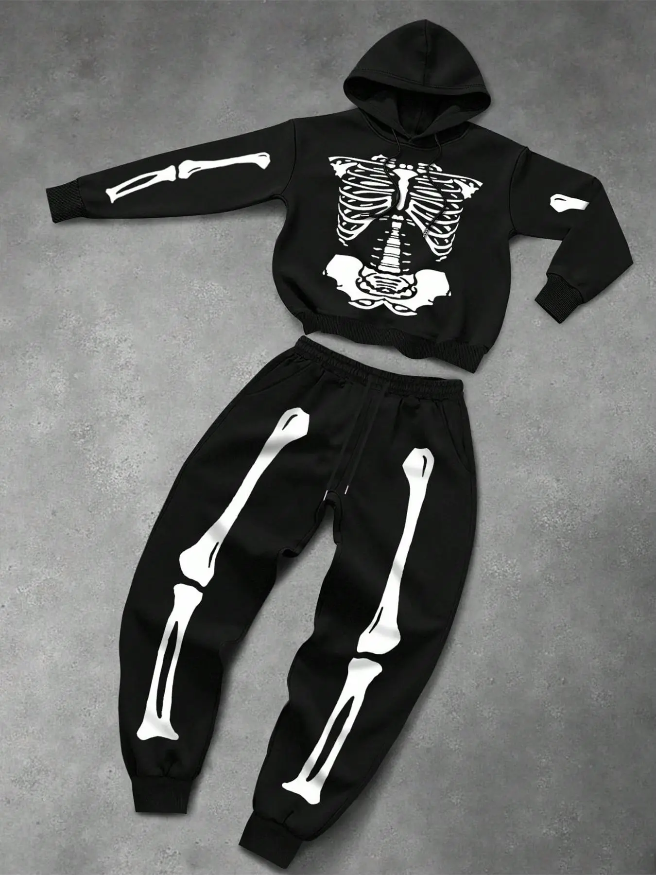 Men's Halloween Skull Print Hoodie and Sweatpants Set, Fall Streetwear, Commuter Outdoor Wear, Gift for Husband Boyfriend