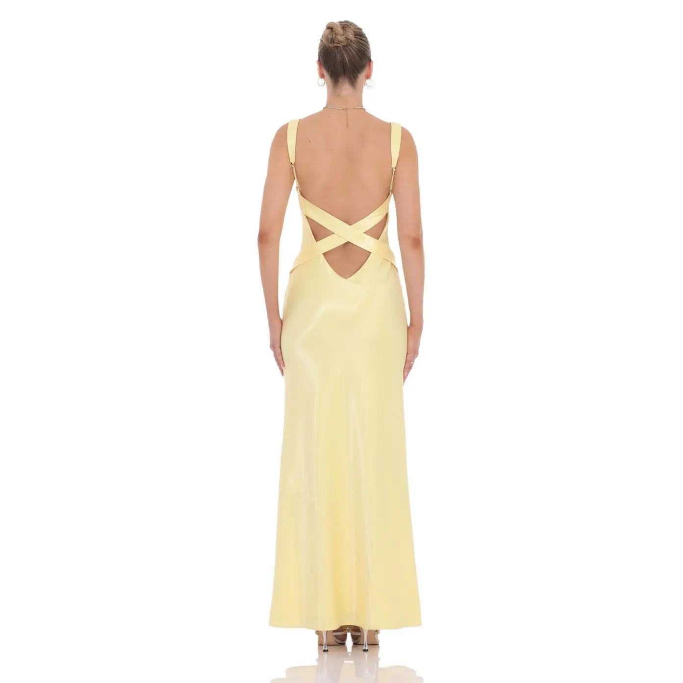 Lucy In The Sky Satin Open Back Maxi Dress in Yellow - TikTok Shop