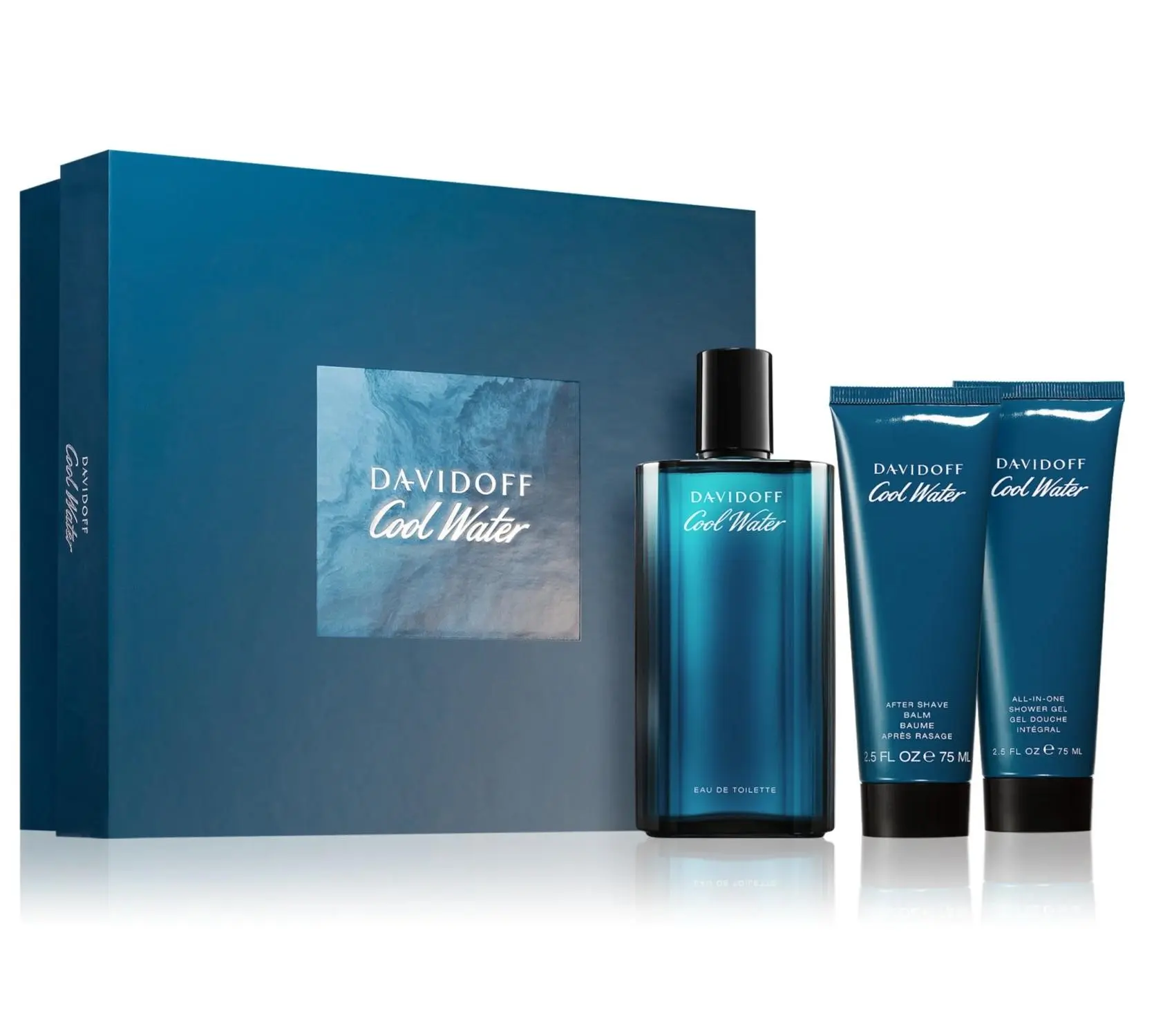 Davidoff Cool Water 3-Piece Gift Set for Men - 4.2 fl oz EDT, 2.5 fl oz Shower Gel & 2.5 fl oz After Shave Balm